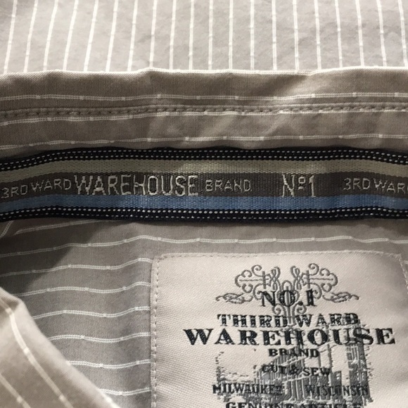 Rare Button Down Third Ward Warehouse Milwaukee No. 1  Mens Casual Tan Striped - Picture 7 of 7